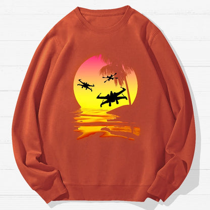 Fighter Planes And Sunset Geek Cotton Sweatshirt