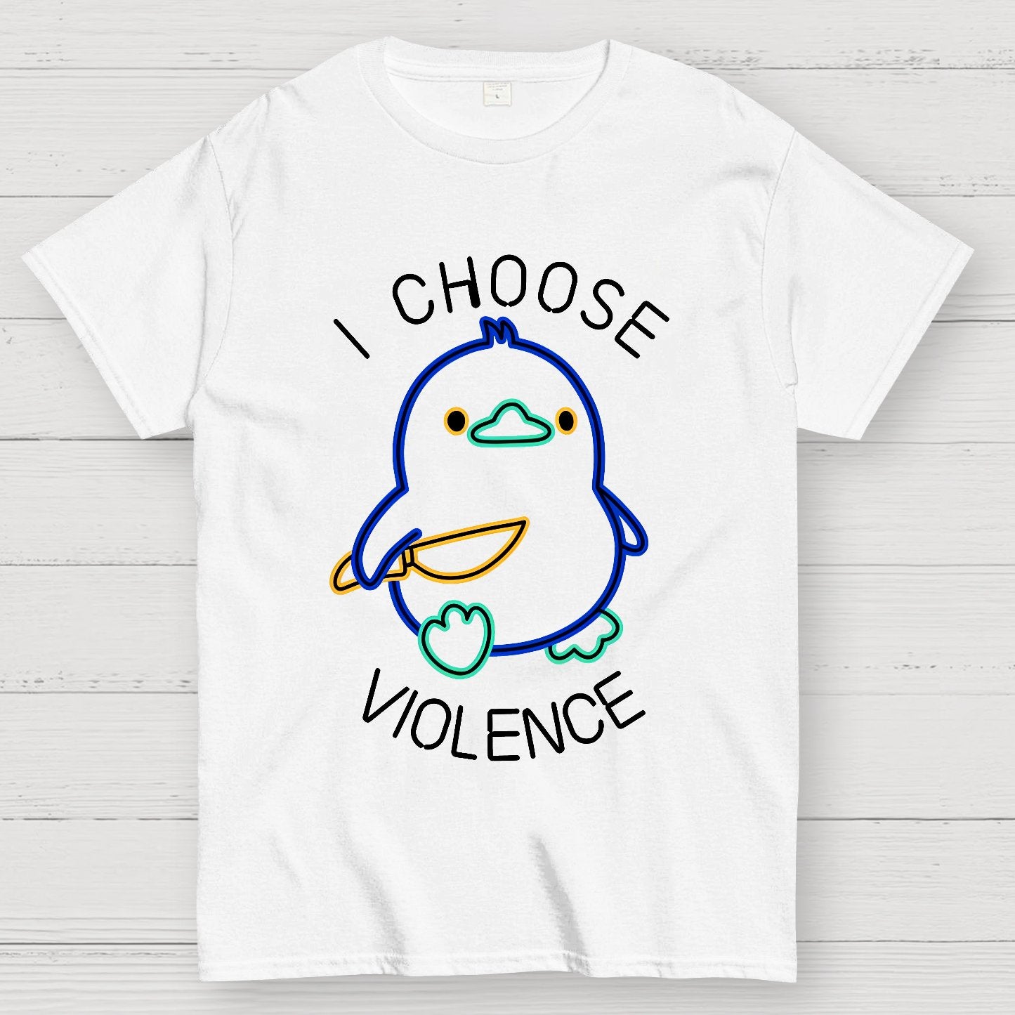 I Choose Violence Neon Funny Duck Geek T-Shirt