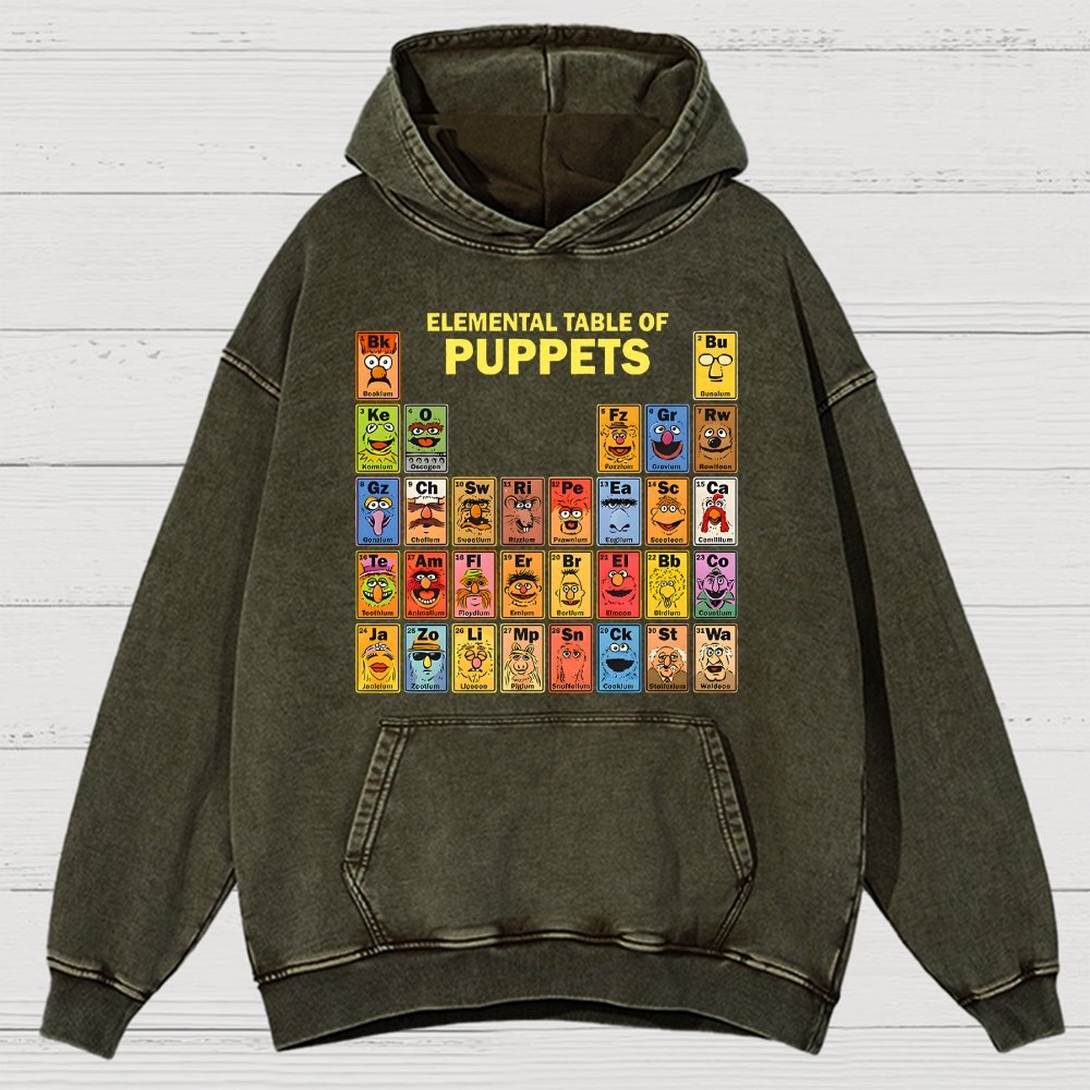 Elemental Table Of Puppets Vintage Distressed Hoodie