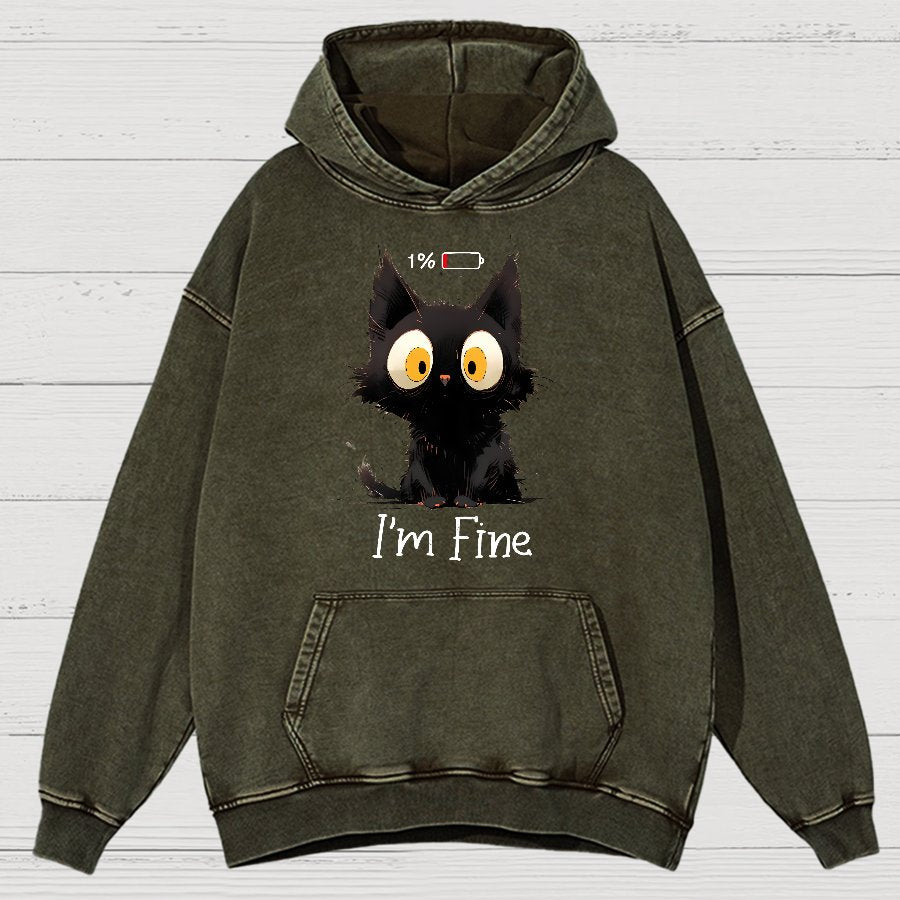 I'm Fine Black Cat Vintage Distressed Hoodie