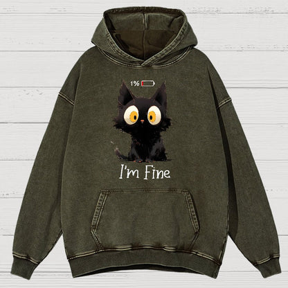 I'm Fine Black Cat Vintage Distressed Hoodie