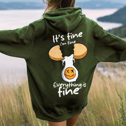 Everything is fine Printed Back Unisex Cotton Hoodie