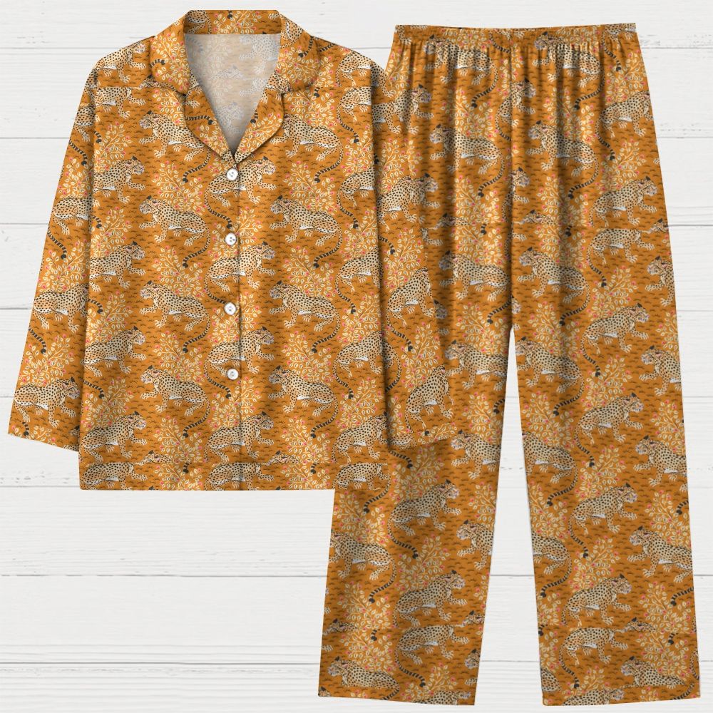 Fall Tiger Art Print Geek Long Sleeve Pajama Set