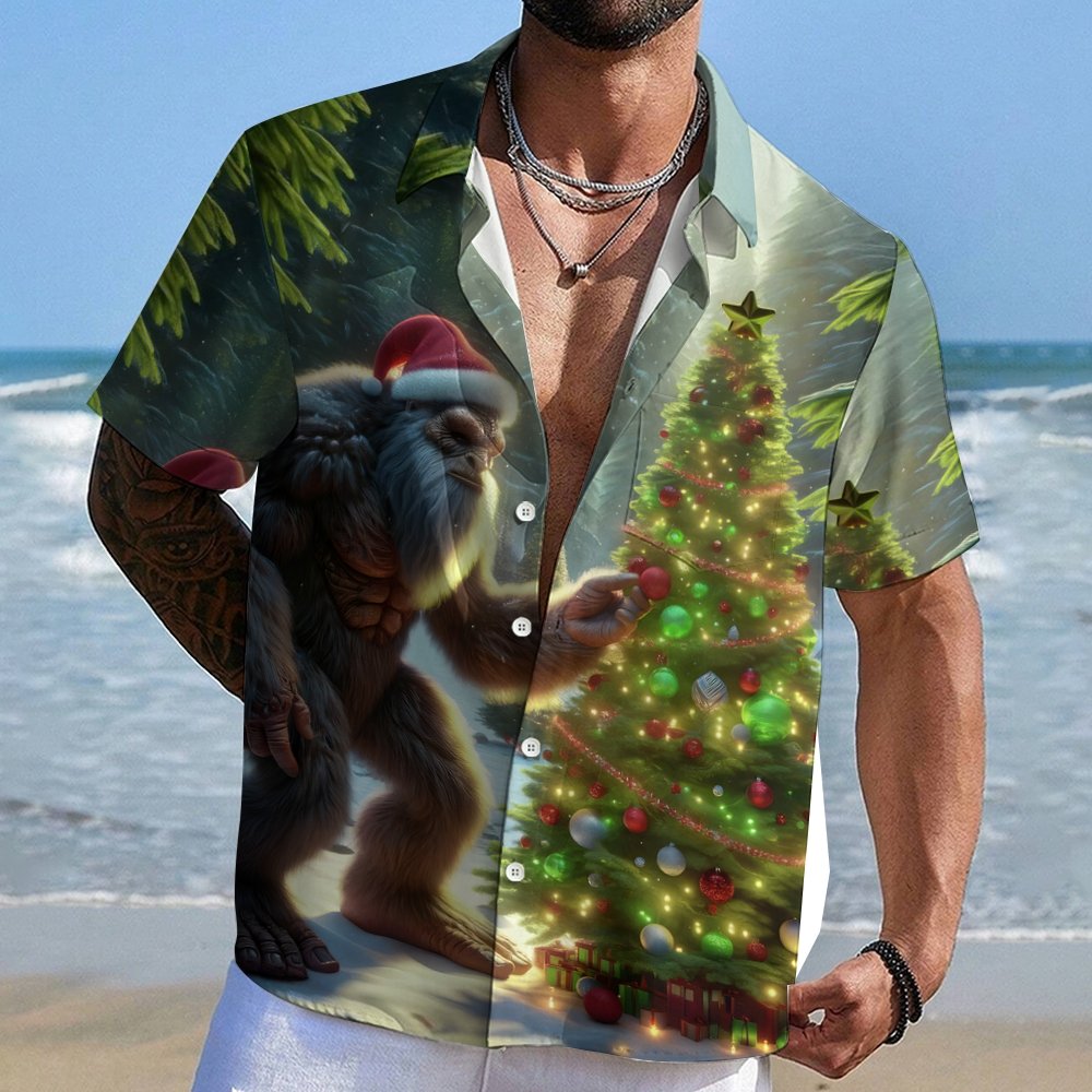 Funny Orangutan Decorating Christmas Tree Print Geeky Shirt