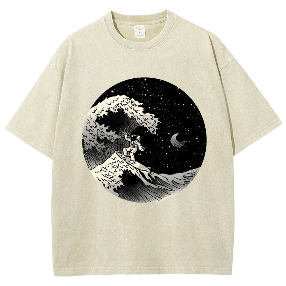 Astronaut Surfing Kanagawa Wave Vintage Distressed T-shirt