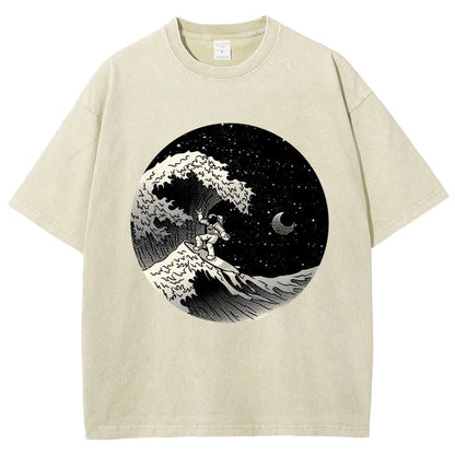 Astronaut Surfing Kanagawa Wave Vintage Distressed T-shirt