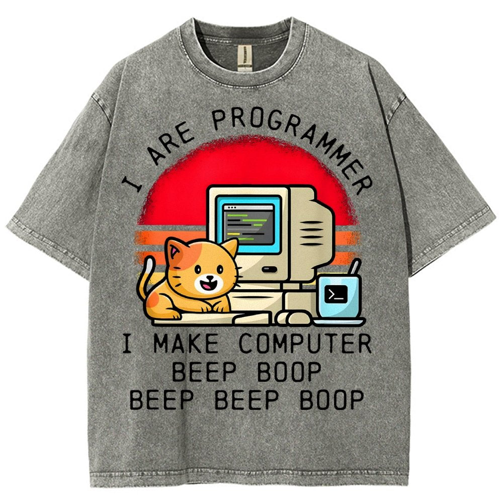 I Are Programmer Funny Cat Vintage Distressed T-shirt