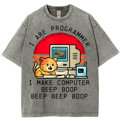 I Are Programmer Funny Cat Vintage Distressed T-shirt