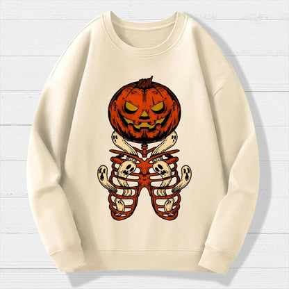 Vintage Halloween Pumpkin Skeleton Ghost Geek Cotton Sweatshirt