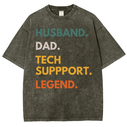 Husband Dad Tech Support Legend Funny It Father Essential Vintage Distressed T-shirt