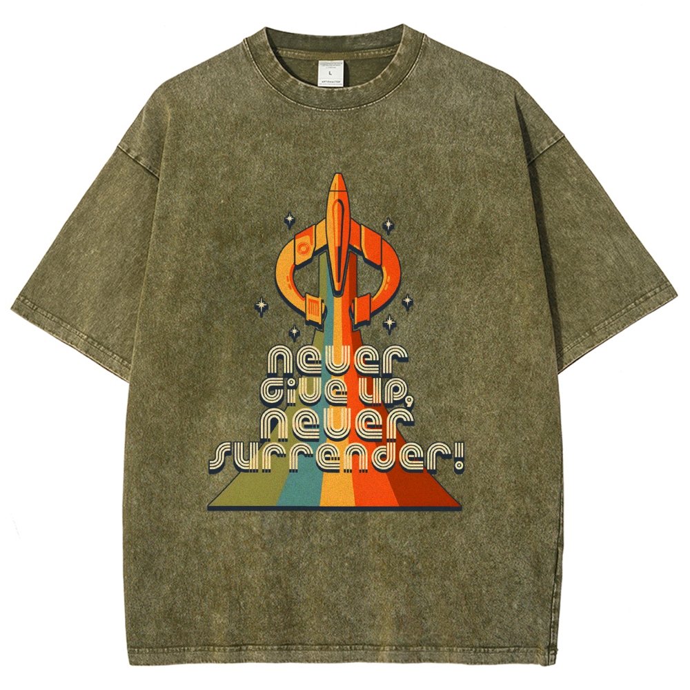 Retro Quest Never give up, never surrender! Vintage Distressed T-shirt