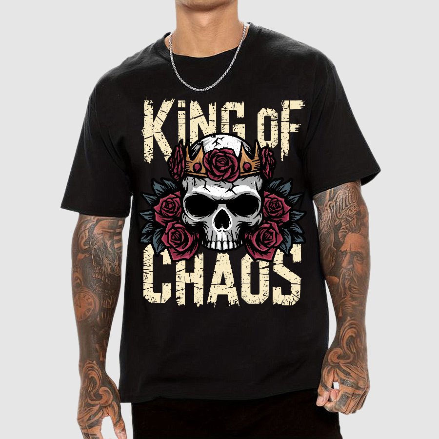 King of Chaos Skull Rose Crown Nerdy T-Shirt