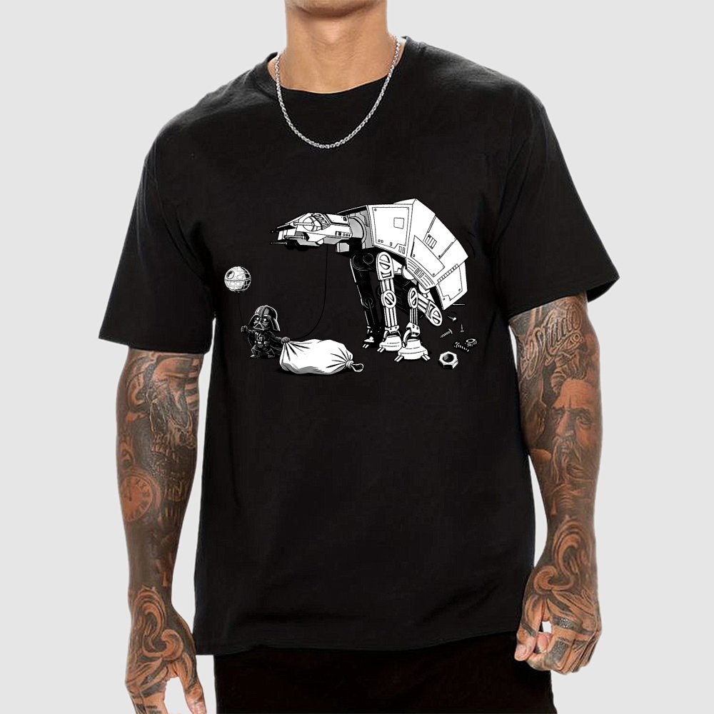 Picking Up Feces With A Huge Poop Bag Empire Robot Dog-Planet Battles Geek T-Shirt