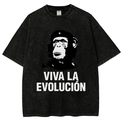 Marxist Evolution Funny Chimpanzee Monkey Rebellious Figure Parody Slogan Vintage Distressed T-shirt