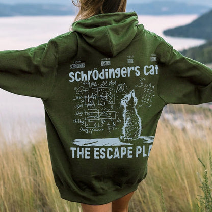 Schrodinger's Cat Escape Plan Interesting Physics Science Printed Back Cotton Hoodie