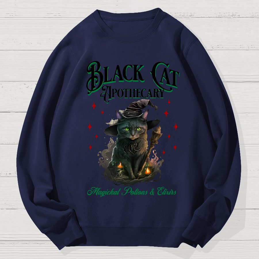 Black Cat Apothecary Halloween Geek Cotton Sweatshirt