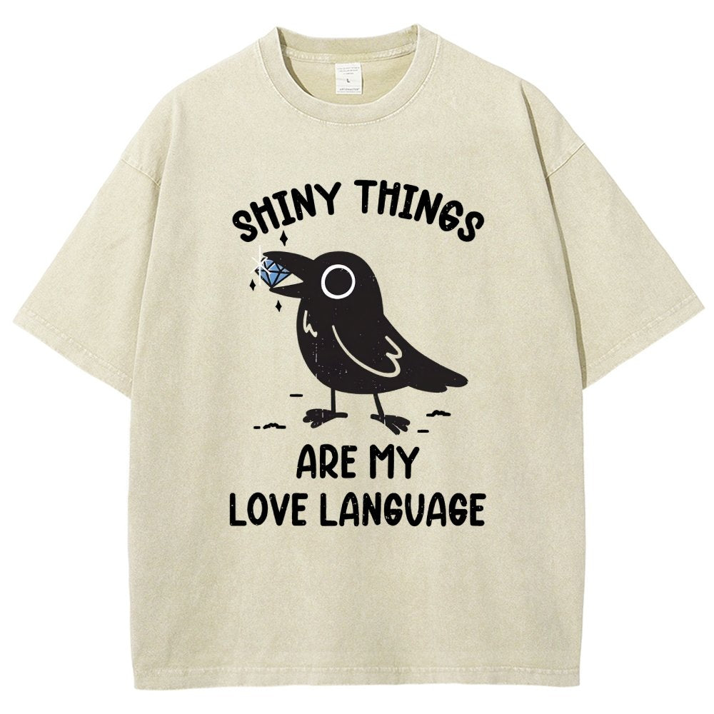 Crow Love Shiny Vintage Distressed T-shirt