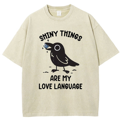 Crow Love Shiny Vintage Distressed T-shirt