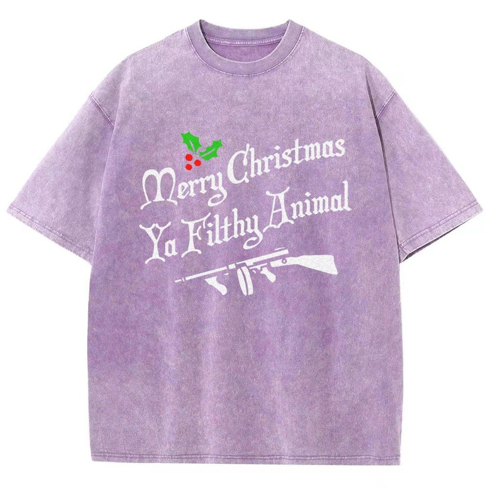 Merry Christmas Ya Filthy Animal Vintage Distressed T-shirt
