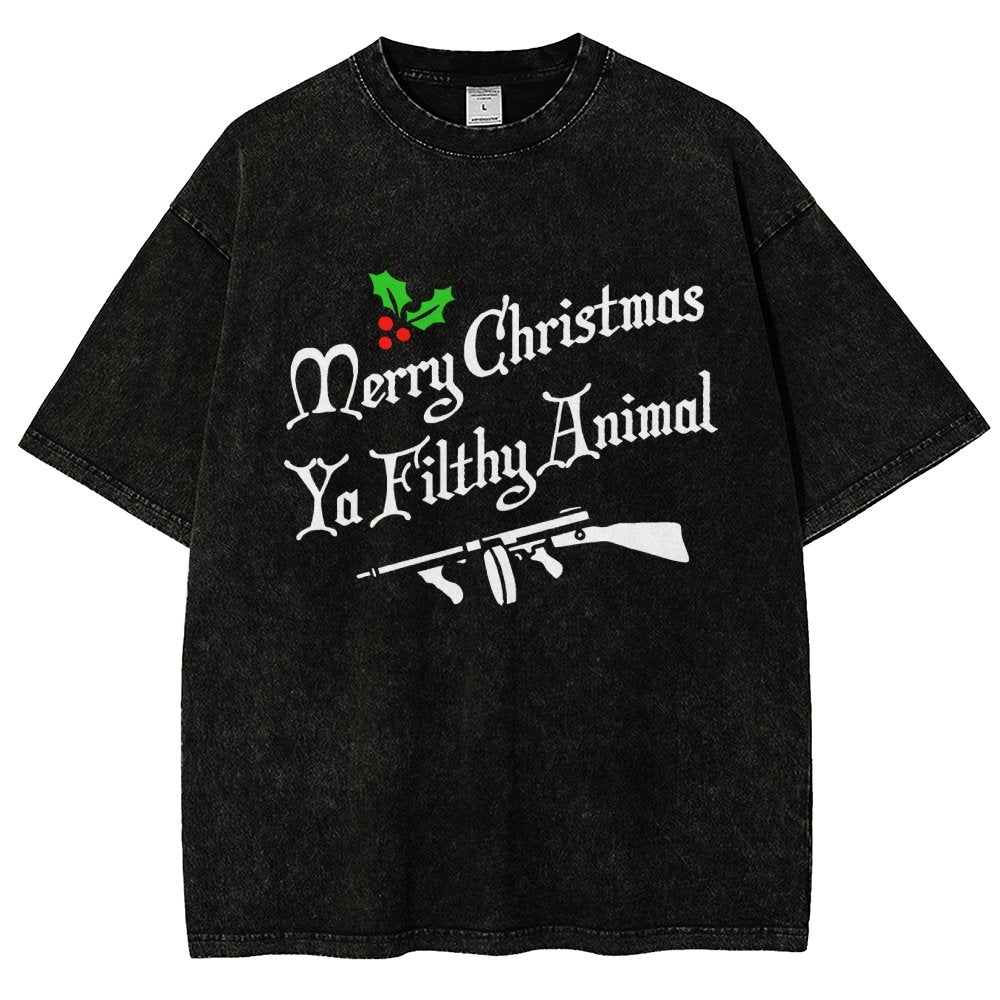 Merry Christmas Ya Filthy Animal Vintage Distressed T-shirt