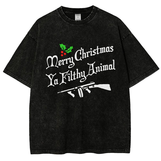 Merry Christmas Ya Filthy Animal Vintage Distressed T-shirt