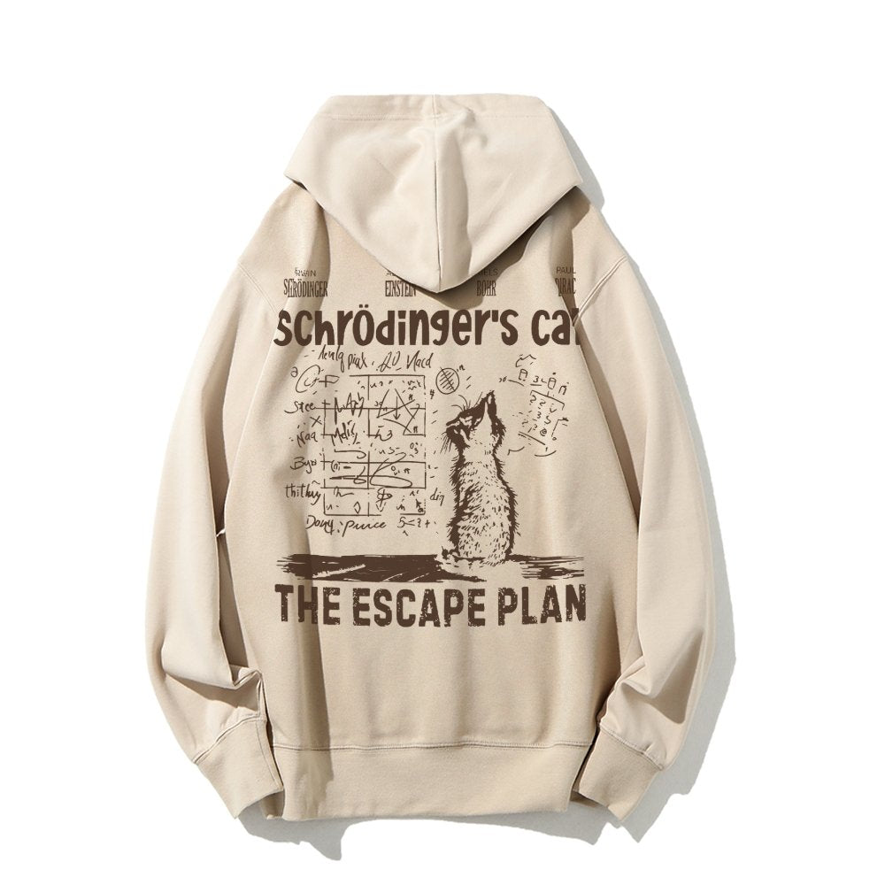 Schrodinger's Cat Escape Plan Interesting Physics Science Printed Back Cotton Hoodie