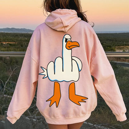 Rude Seagull Design Funny Printed Back Cotton Hoodie
