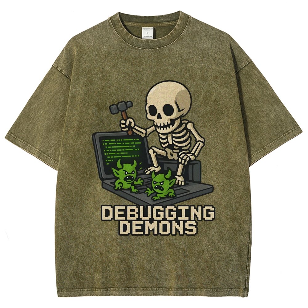 Debugging Demons Funny Programmer Vintage Distressed T-shirt