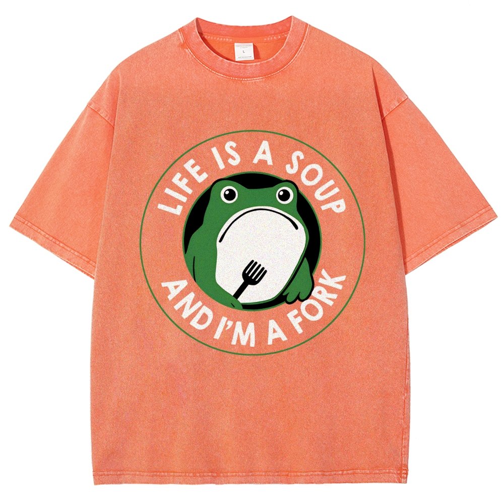 Life Is Soup and I'm a Fork Frog Vintage Distressed T-shirt