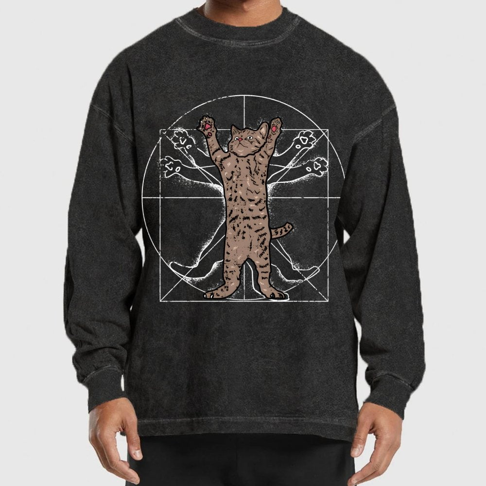 vitruvian cat Washed Long Sleeve Tee