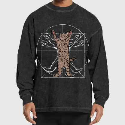 vitruvian cat Washed Long Sleeve Tee