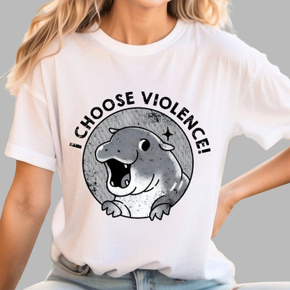 I Choose Violence Cute Hippo Geek T-Shirt