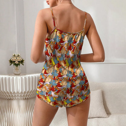 Cat Art Doodle Women's Geek Suspender Cami Set