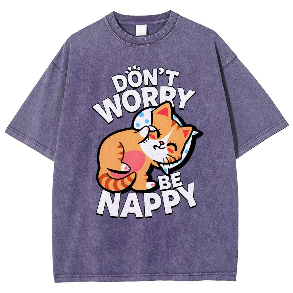 Cute Kawaii Pet Cat Don't Worry Vintage Distressed T-shirt
