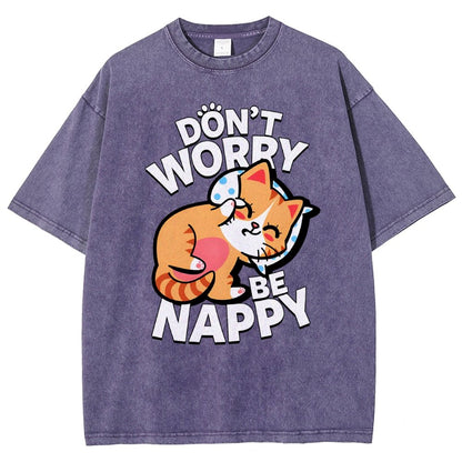 Cute Kawaii Pet Cat Don't Worry Vintage Distressed T-shirt