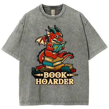Book Hoarder Dragon Vintage Distressed T-shirt