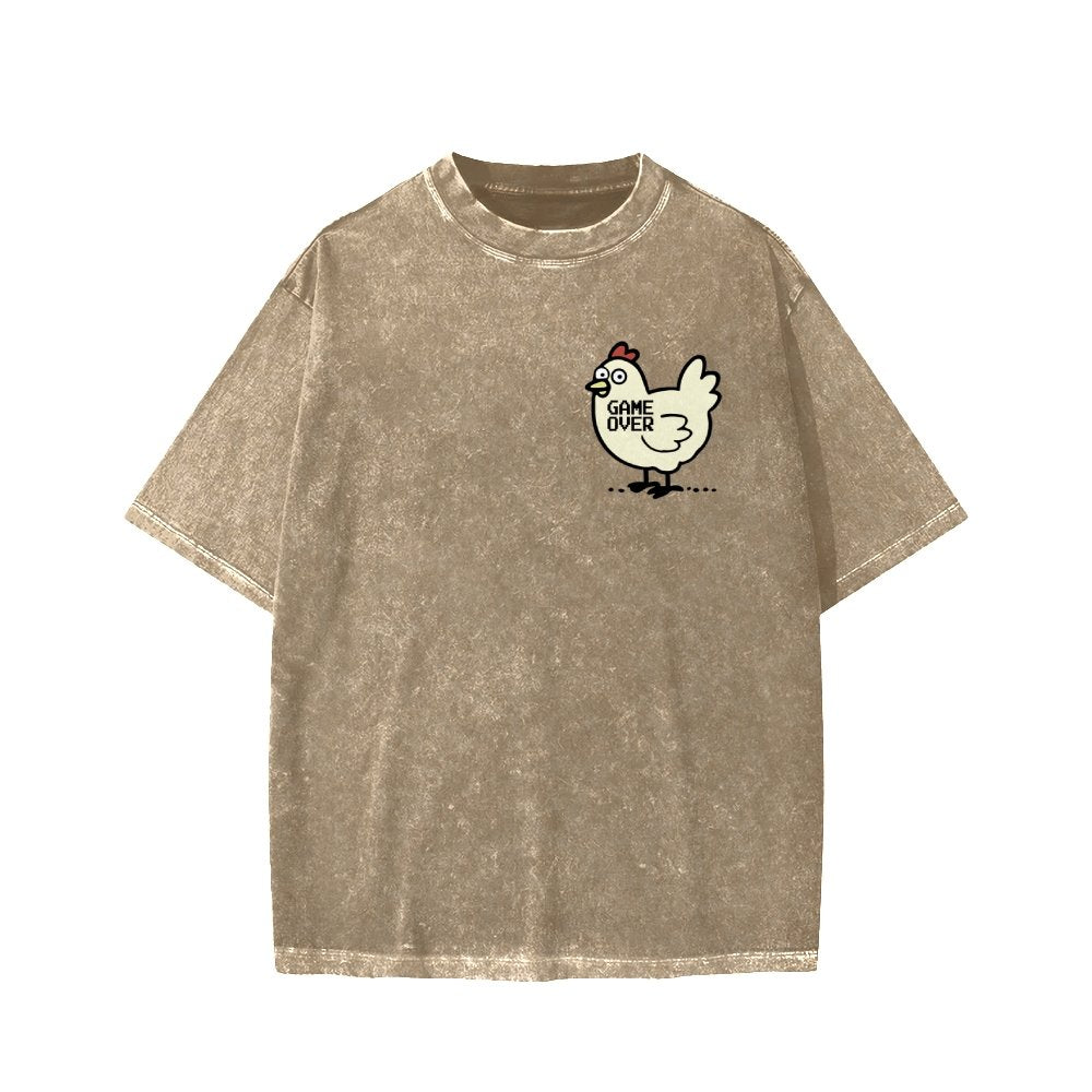 Chicken Game Don't Look At The Chicken Front And Back Printing Washed T-shirt