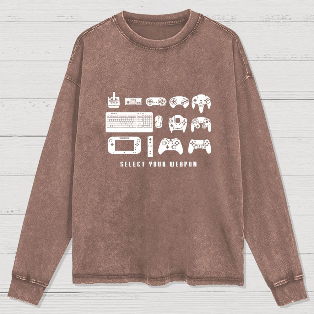 Select Your Weapon Game Controllers Washed Long Sleeve Tee
