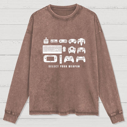 Select Your Weapon Game Controllers Washed Long Sleeve Tee