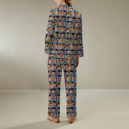 Cat Art Pattern Geek Long Sleeve Pajama Set