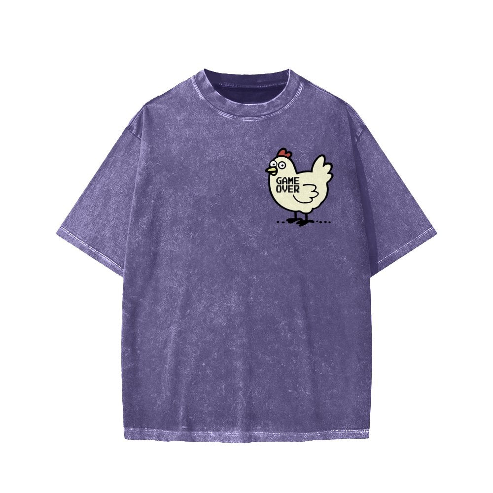 Chicken Game Don't Look At The Chicken Front And Back Printing Washed T-shirt