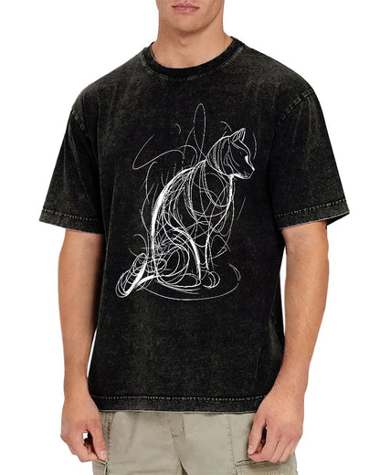 Cat lines Vintage Distressed T-shirt