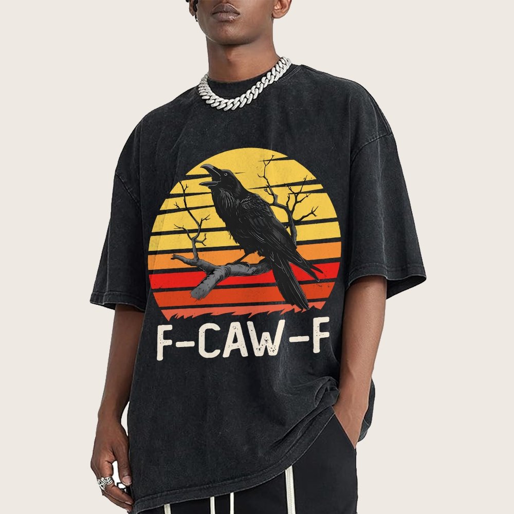 Retro Sunset F-Caw-F Black Bird Black Crow Vintage Distressed T-shirt