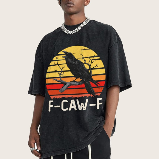 Retro Sunset F-Caw-F Black Bird Black Crow Vintage Distressed T-shirt