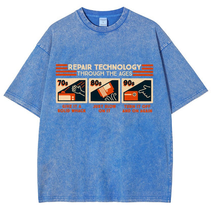 Repair Technology Through the Ages Vintage Distressed T-shirt
