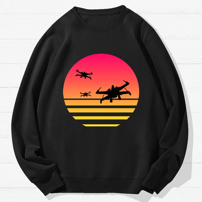 Sunset And Fighter Planes Geek Cotton Sweatshirt