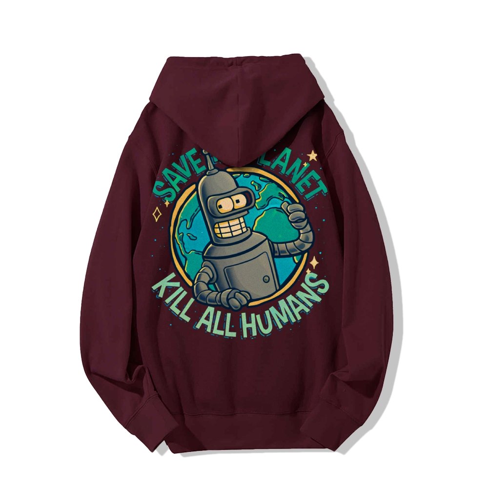 Save The Planet Kill All Humans Geek Printed Back Cotton Hoodie