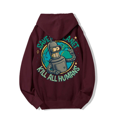 Save The Planet Kill All Humans Geek Printed Back Cotton Hoodie