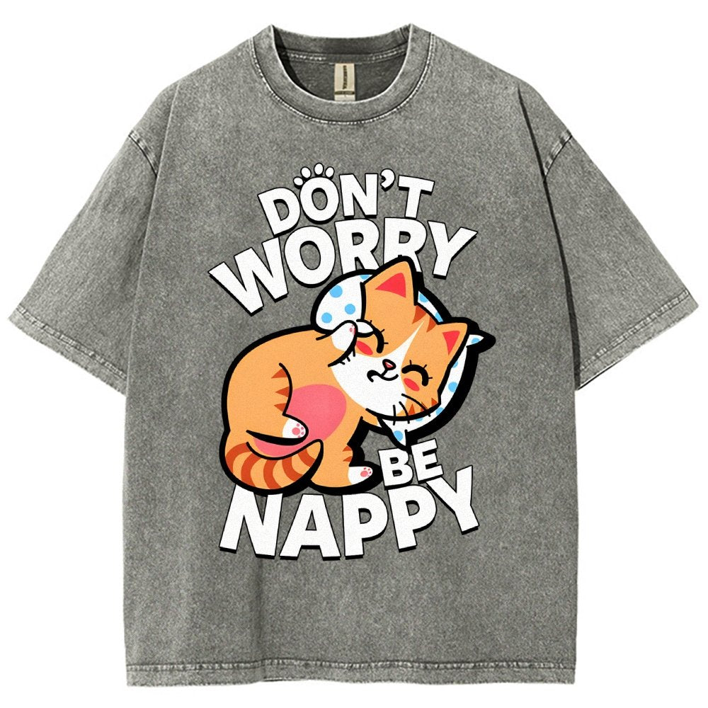 Cute Kawaii Pet Cat Don't Worry Vintage Distressed T-shirt