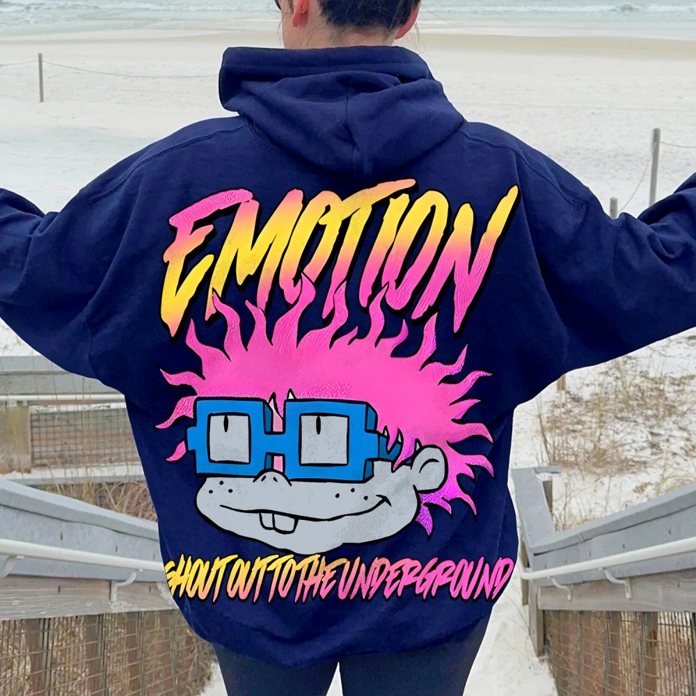 Vintage Cartoon Monster Graphic Print Printed Back Cotton Hoodie
